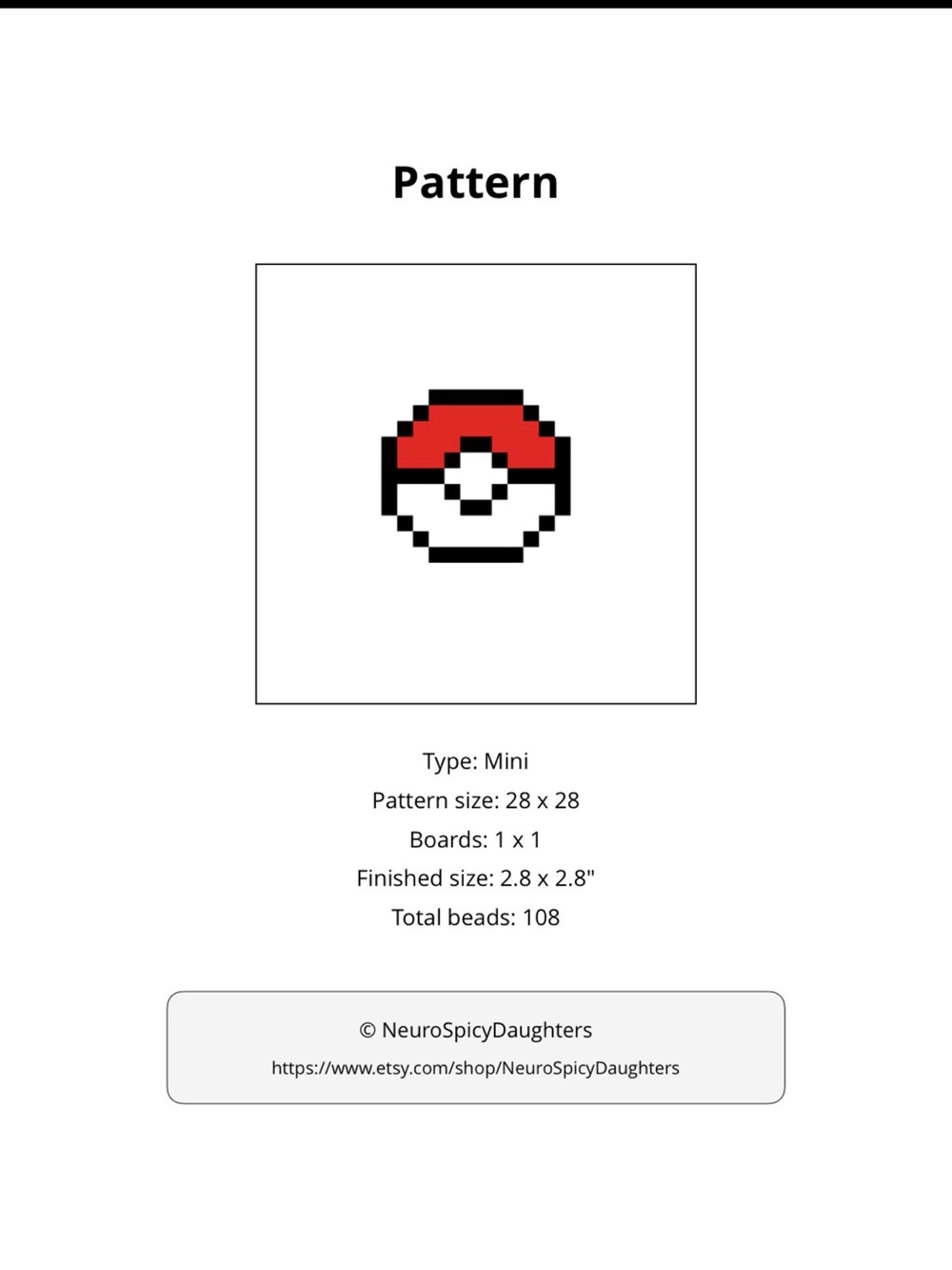 PHYSICAL COPY Pokemon Pixel Pokeball Pattern - Red, White, Black